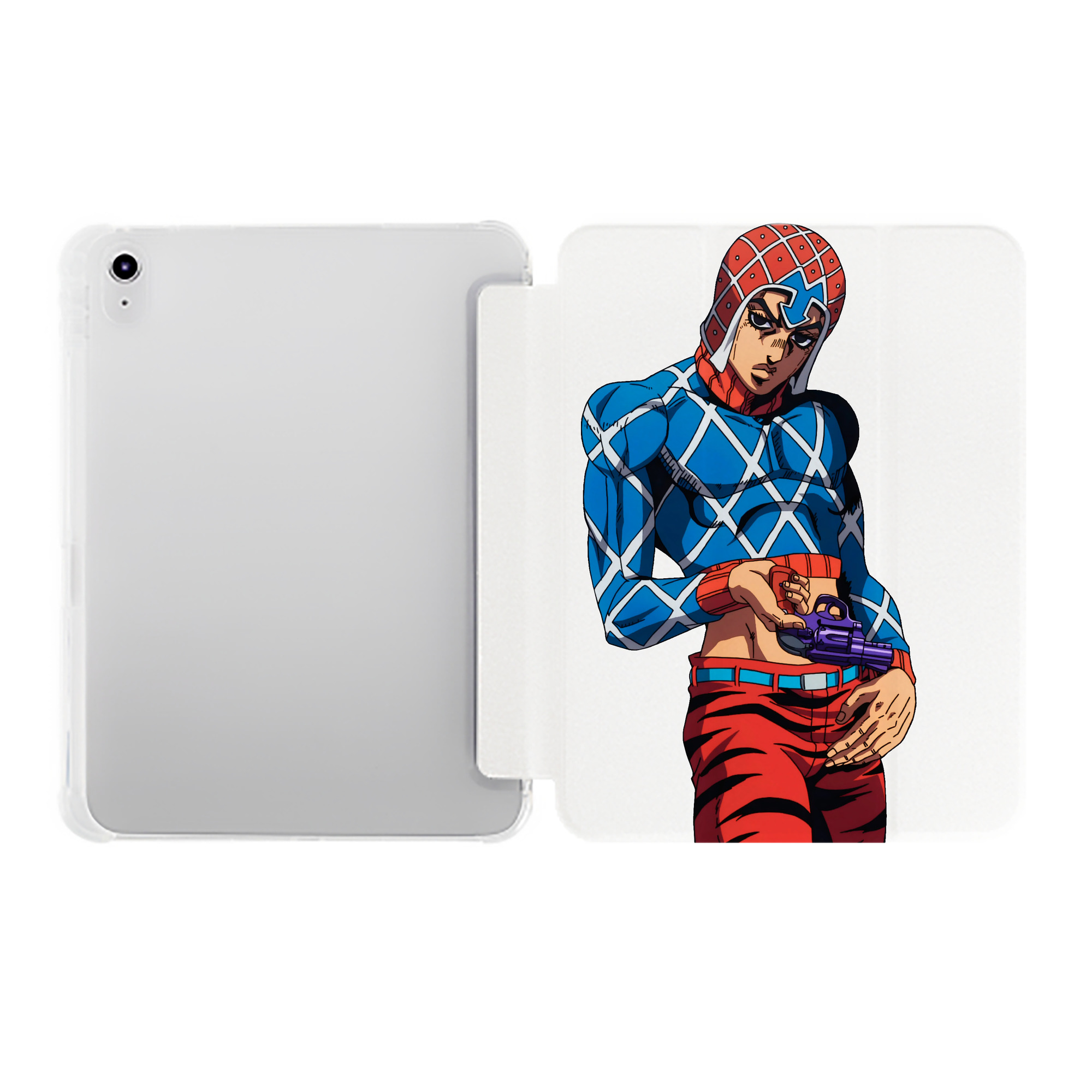 （画像用） ジョジョの奇妙な冒険 グイード?ミスタ JoJo's Bizarre Adventure Guido Mista IPad ケース ペン収納付き 三つ折りスタンド PUレザー×シリコン 対応機種9.5/10.5/10.9インチ